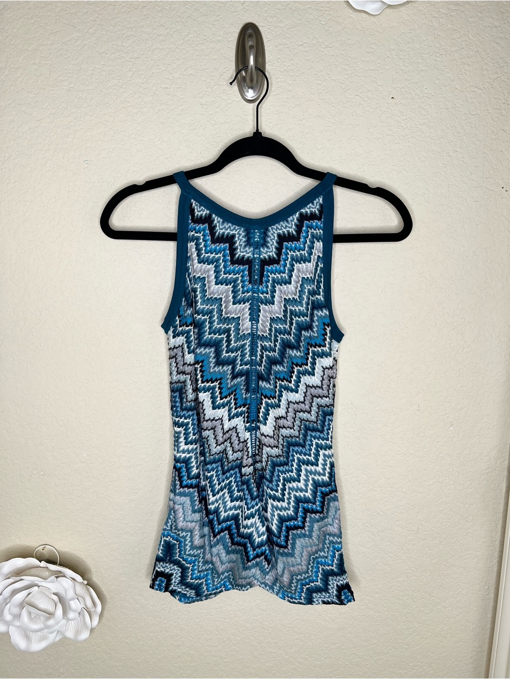 NTM: White House Black Market Chevron Knit Sleeveless Tank Top XS Blue Teal Line